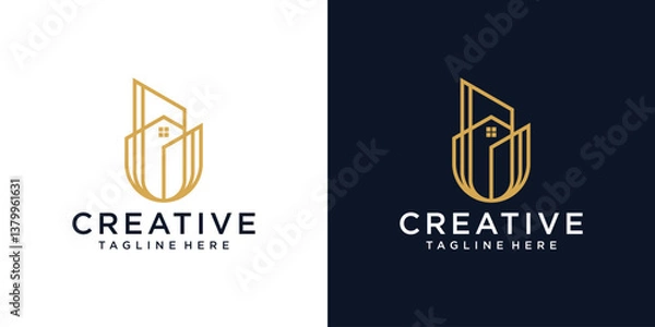 Fototapeta Building logo design with modern line art