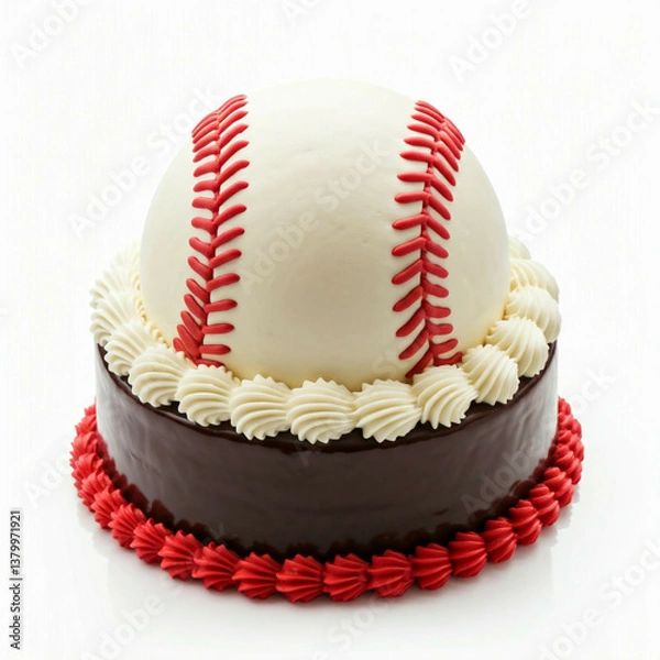 Obraz baseball cake with chocolate icing and red and white decoration