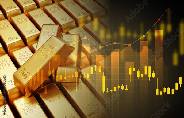 Obraz Gold trading, gold bars with stock graph chart stock. Business and finance concept