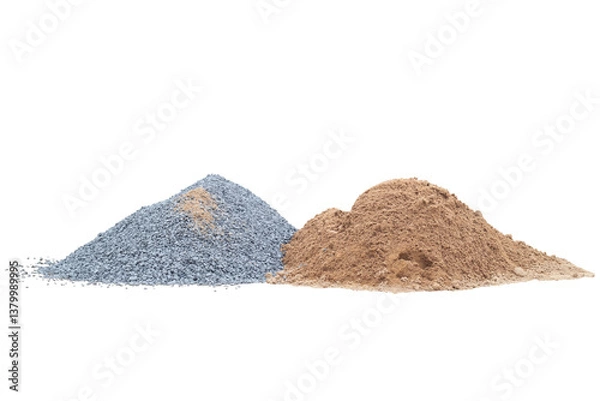 Fototapeta Pile of sand and gravel or stone in construction site isolated on white background included clipping path.
