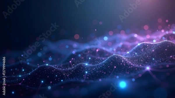 Fototapeta Abstract digital wave with glowing particles. Futuristic tech background, ideal for data, science, or technology concepts.
