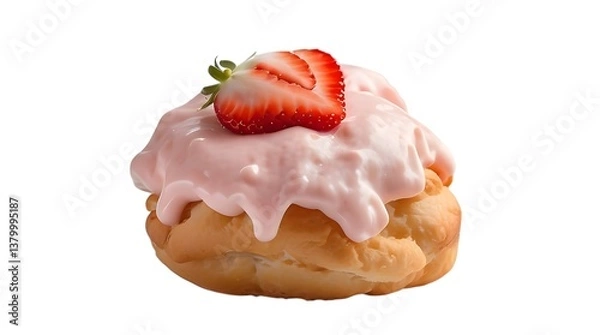 Obraz Strawberry-Topped Cream Puff Isolated on White....