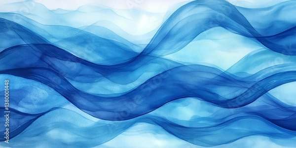 Fototapeta Soft, translucent blue layers of waves suggesting movement and fluidity.