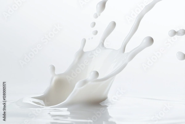 Obraz Fresh milk splash creating dynamic shapes against a white background. isolated on white background.