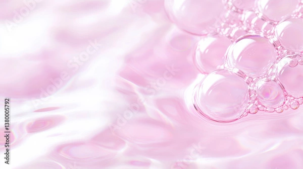 Fototapeta Soft pink bubbles on a tranquil surface create a serene and refreshing atmosphere.
