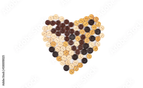 Fototapeta Heart from different small wooden buttons on a white background