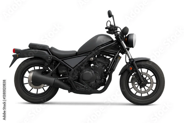 Fototapeta Sleek black motorcycle parked in an urban setting under bright daylight