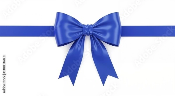 Obraz Blue satin ribbon bow on a white background for gift wrapping and decoration