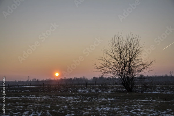 Obraz Zachód Słońca Zimą