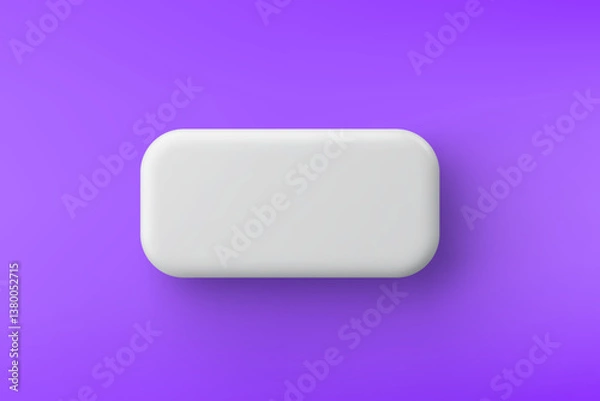 Fototapeta 3d vector white plastic rounded rectangular button on purple background. Realistic minimal icon with shadow.