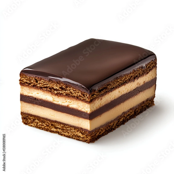 Fototapeta A whole opera cake with chocolate layers,