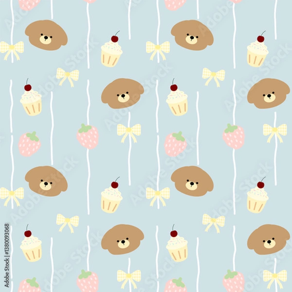 Obraz seamless pattern with bears , strawberry , cupcake