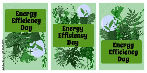 Obraz Energy Efficiency Day, set of posters or postcards on the topic of environmental protection