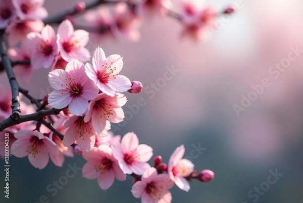 Fototapeta Delicate pink sakura blossoms, intricate branch pattern , graphic, background