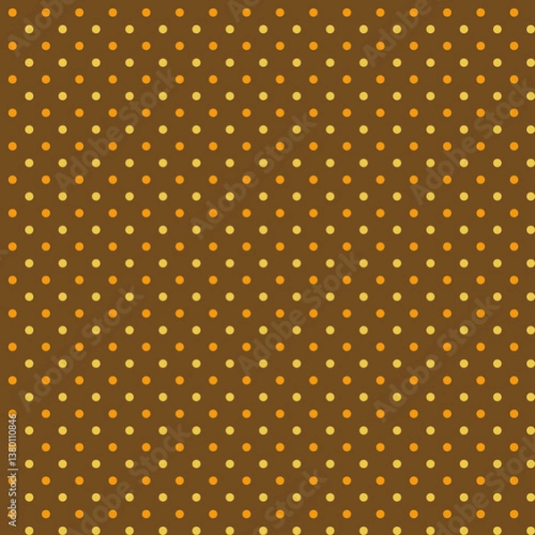 Fototapeta Vintage brown background with small yellow-orange polka dots Rustical style abstract geometric seamless pattern Simple minimalist fabric print