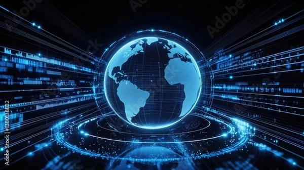 Fototapeta The earth model with a full sense of technology shows the global data network connection and digital future, highlighting technological innovation and globalization.