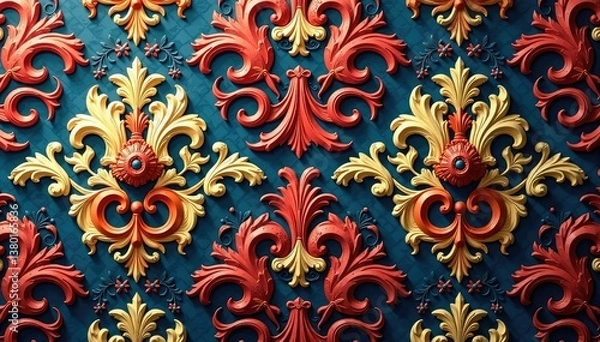 Fototapeta Large-scale damask design, opulent scrolling arabesques , art, ornate, elegant