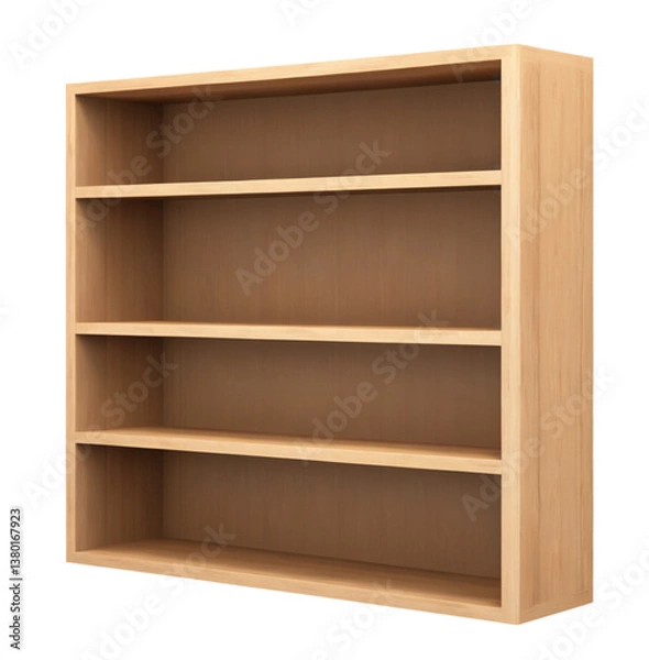Obraz A minimalist wooden shelf for organizing items, featuring a sturdy design and natural finish. Perfect for home or office storage. (PNG, transparent background)

