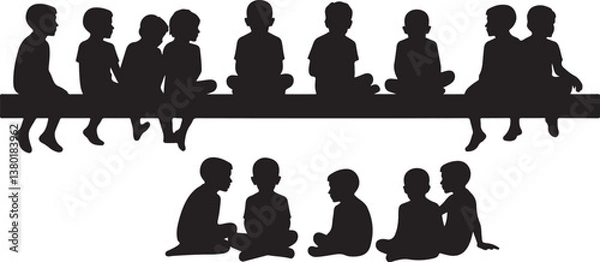 Fototapeta Silhouetted Children in Unity vector design