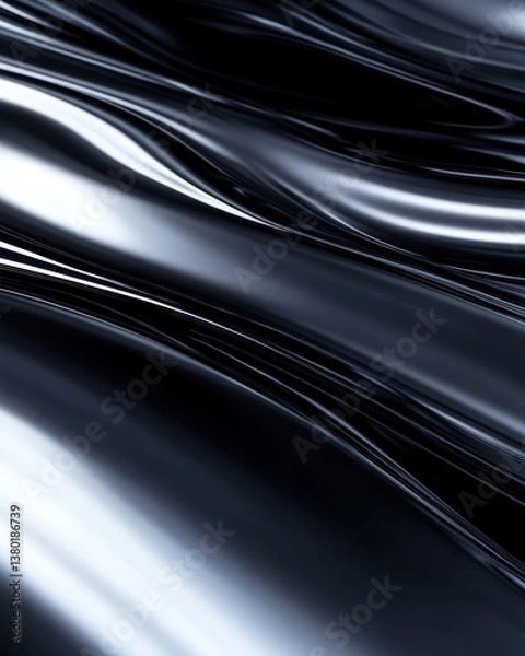 Obraz A smooth, flowing abstract representation of dark metallic waves, reflecting light in a dynamic manner, suitable for backgrounds in creative projects or digital designs