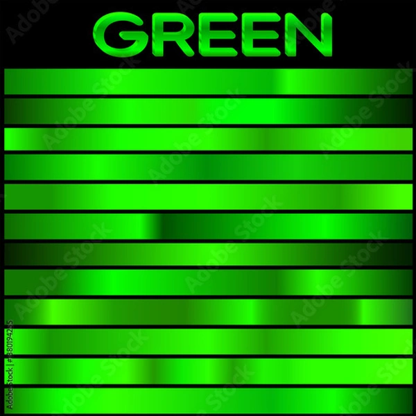 Fototapeta Green metal gradient. 3D chromium colorful palette set. Background template for screen, mobile, banner, label, tag, packaging, print. Vivid color combination.