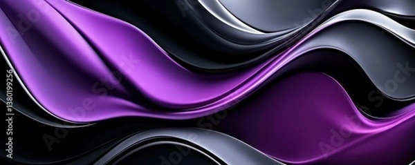 Fototapeta An abstract wavy design with purple, black, and silver tones flowing together in smooth, organic curves