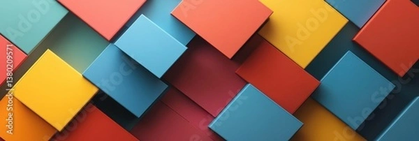 Obraz A vibrant abstract composition showcasing overlapping colorful geometric shapes arranged in a dynamic pattern, creating a lively and energetic visual aesthetic suitable for modern design projects