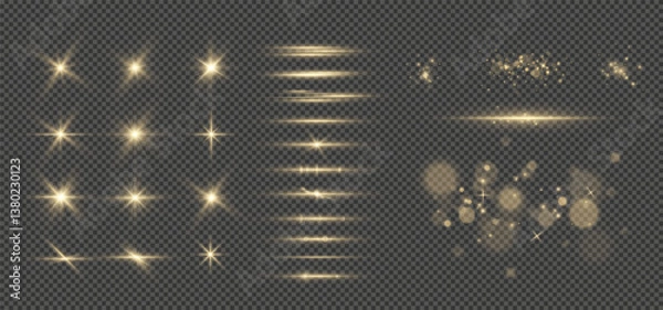 Fototapeta golden christmas lights.Light effects.Wind glare, explosions, shine, dust, lines, solar flares, sparks, sequins, stars, curved curls. Glow special effect of light
