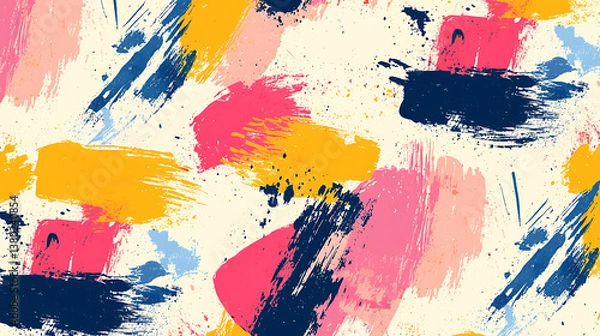 Fototapeta A colorful painting with splatters of paint and brush strokes