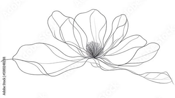 Fototapeta Elegant Line Art Magnolia Flower