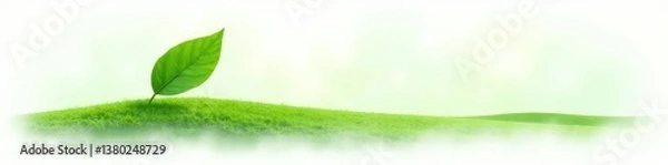Fototapeta Single large leaf isolated against white background, green, landscape