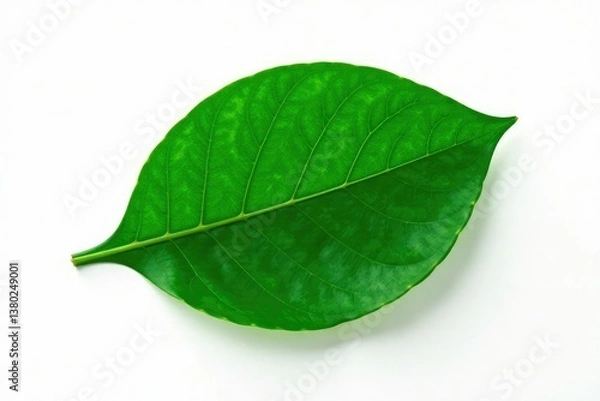 Fototapeta Single large leaf isolated on white background with subtle veins, leaf, botanical