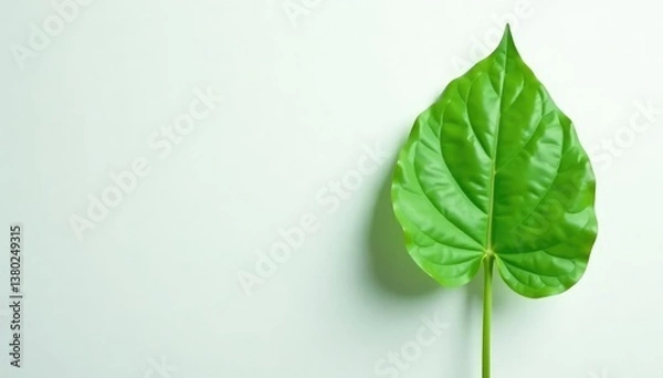 Fototapeta Single large plant on white background with subtle focus, greenleaf, organic, botanical