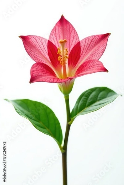 Fototapeta Single leaf from a large plant isolated on white background, focus, flower