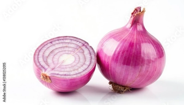 Fototapeta Single red onion, vibrant color, clean white backdrop, clean, object