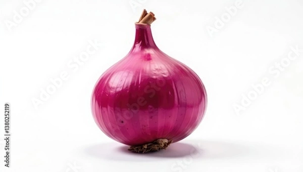 Fototapeta Single red onion, vibrant color, clean white backdrop, isolated object, object