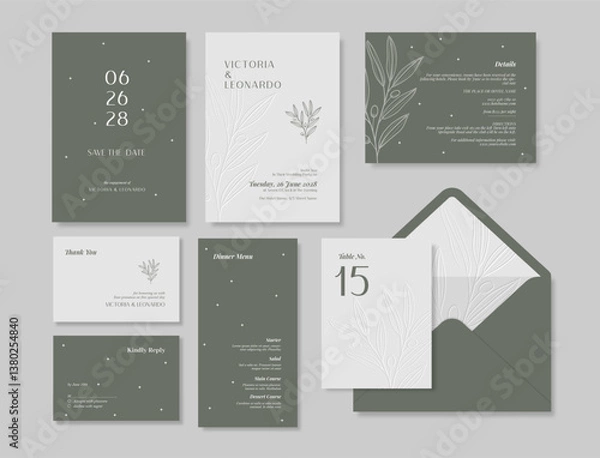 Obraz Simple and minimalist wedding stationery template. trendy modern wedding invitation template. beautiful wedding card template