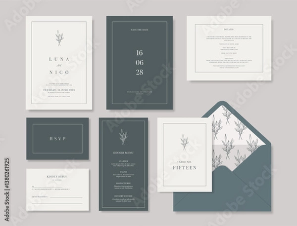 Obraz Simple and minimalist wedding stationery template. trendy modern wedding invitation template. beautiful wedding card template