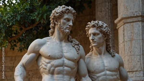 Fototapeta A statue of Orpheus and Dionysus, standing opposite each other, representing the contrast between melody and revelry