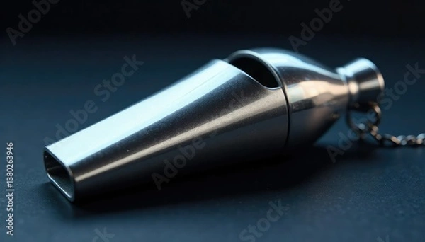 Fototapeta Sleek silver whistle, metallic gleam, crisp detail , signal, musical instrument, shiny