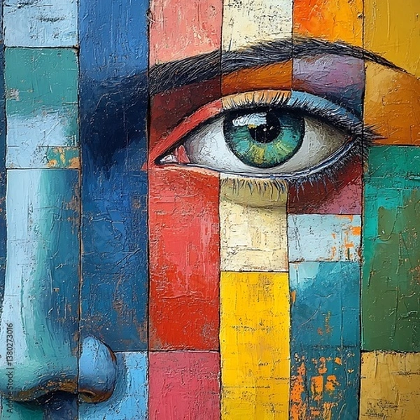 Fototapeta Modern Abstract Face Eye Composition Color Blocks Artistic Cubism Texture Artwork