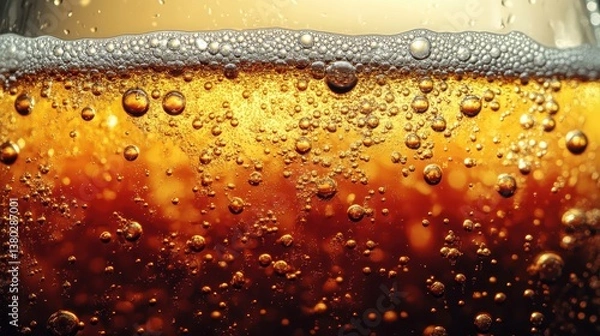Fototapeta Close-up of Sparkling Brown Liquid with Bubbles