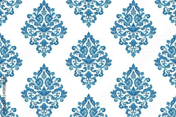 Obraz Subtle blue damask pattern on white, featuring delicate paisley elements, graphic, pattern, wallpaper