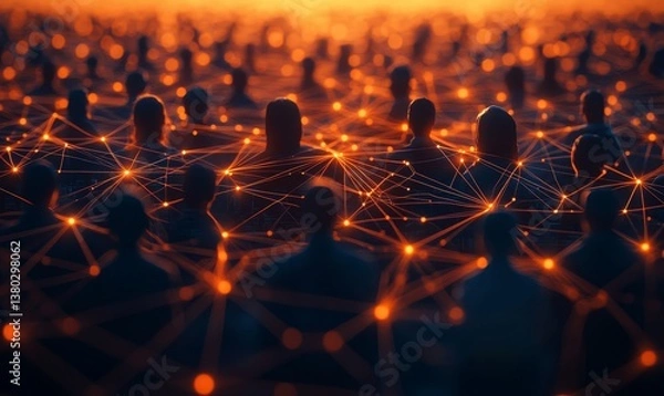 Fototapeta an artistic representation of a multitude of people connected via network, signifying communication and global relationships