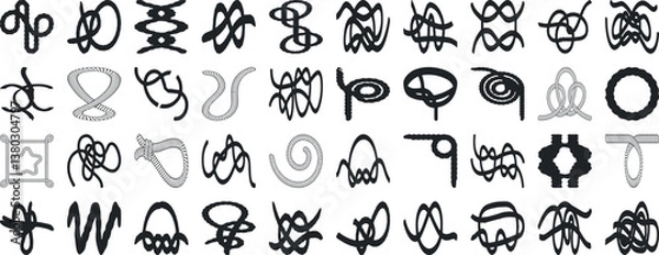 Obraz Knot vector set rope, cord, tie, knot silhouette vector illustrations, various knot types, decorative knots