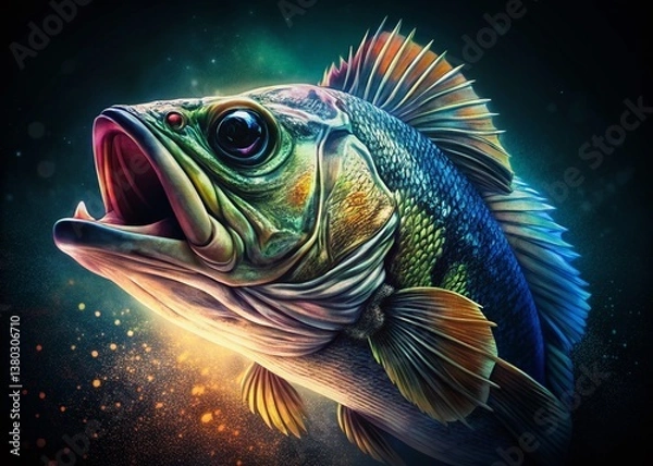 Obraz Generative AI Art: Largemouth Bass in Striking Graphic Style - Documentary Photography Aesthetic
