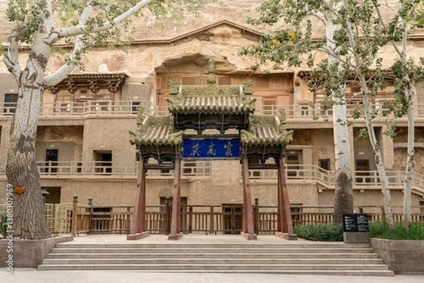 Obraz Traditional Gateway at Mogao Caves Entrance