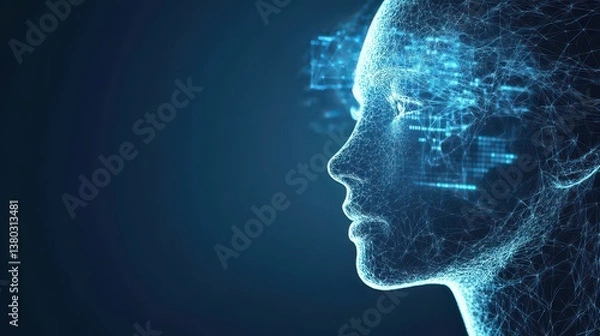 Fototapeta A tech professional using a transparent AI prompt generator, displaying real-time text suggestions in neon blue.