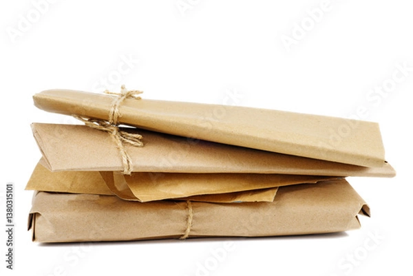 Fototapeta Stack cardboard boxes with gift a isolated on white background