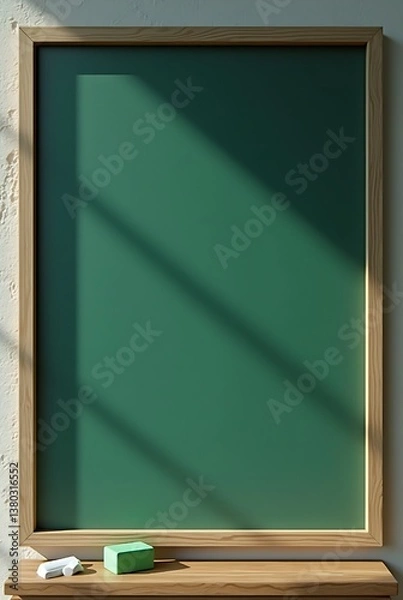 Fototapeta blank blackboard green board, back to school, green chalkboard with frame, Education concepts. green background, green background,green chalkboard, with a piece of chalk and an eraser neatly placed 
